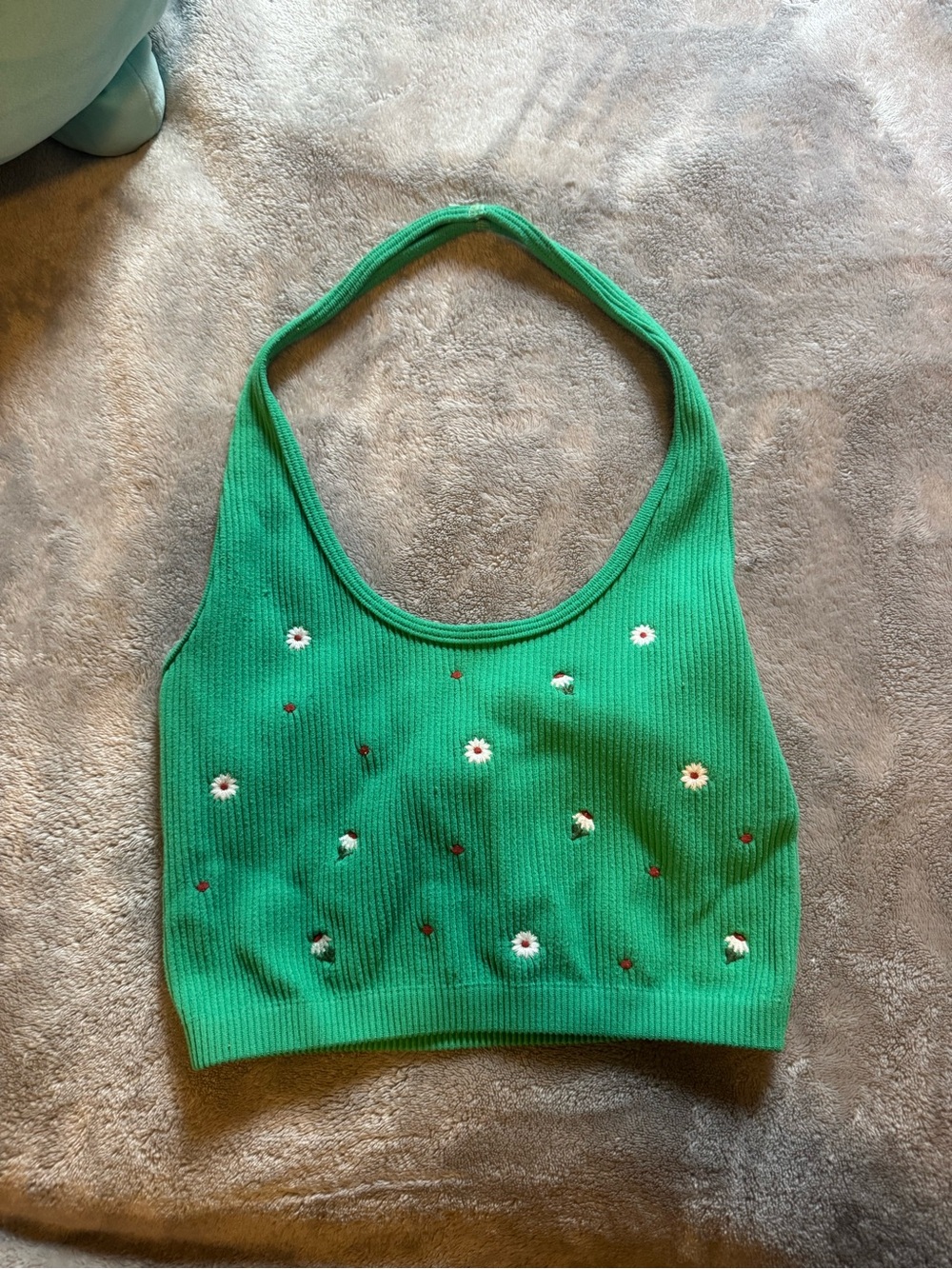 Zara green floral ribbed halter top Size XS-S